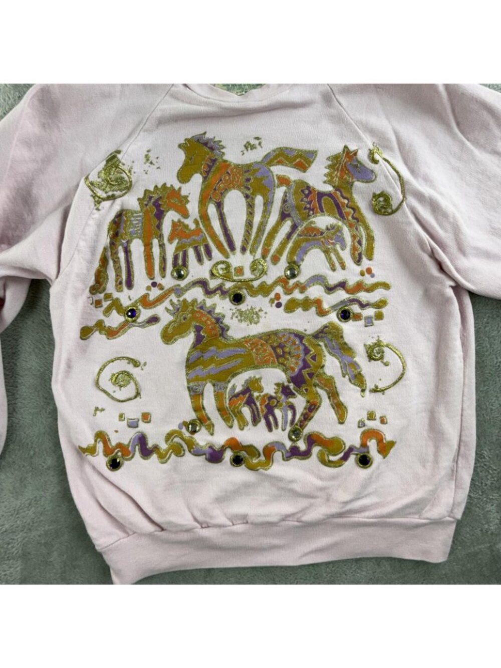 Vintage Swiss Club Sweatshirt Womens XL Pink Horse Western Glitter Jewels 80s - Picture 10 of 16